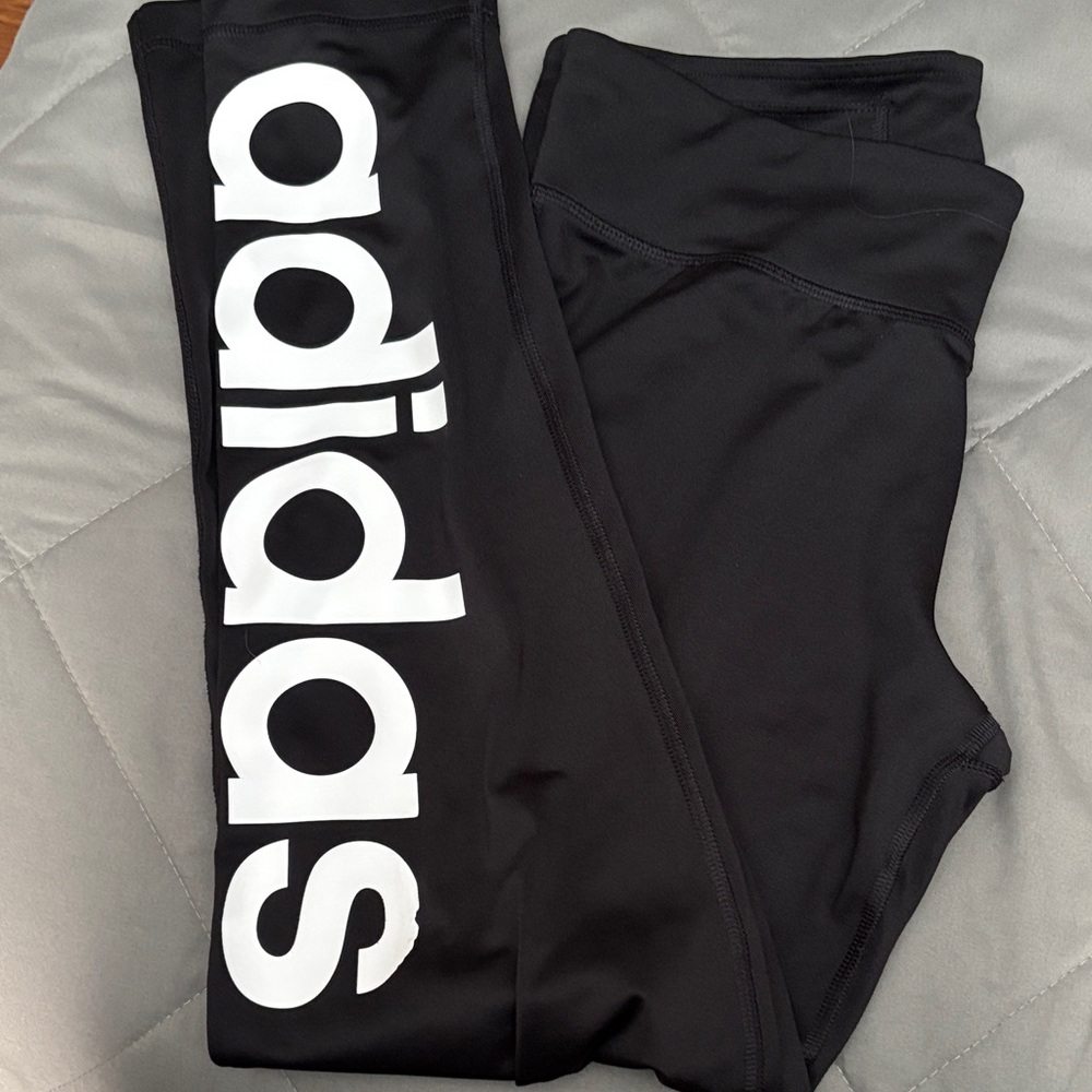 adidas Black Leggings with White Side Logo